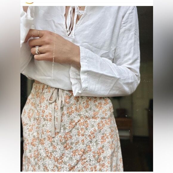 Eddie Bauer 100% linen floral drawstring waist a line skirt size Petite XL. - Picture 1 of 6